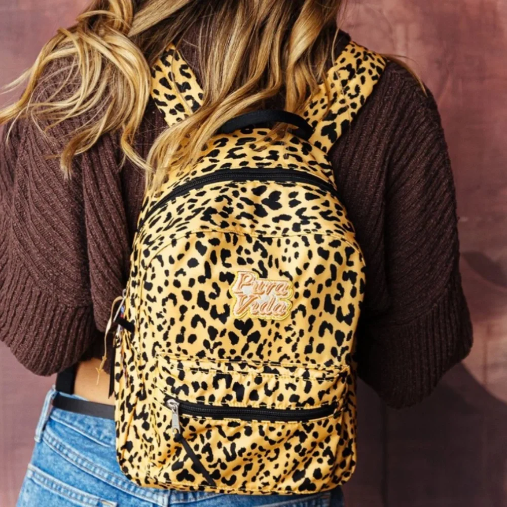 Pura Vida LEOPARD MINI BACKPACK gold black leopard print NWT